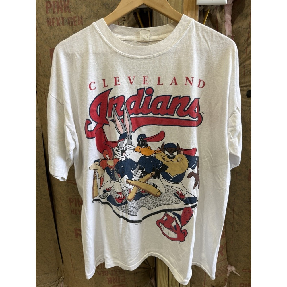 Vintage 90s Cleveland Indians Taz Bugs Bunny Looney Tunes T Shirt Size XL